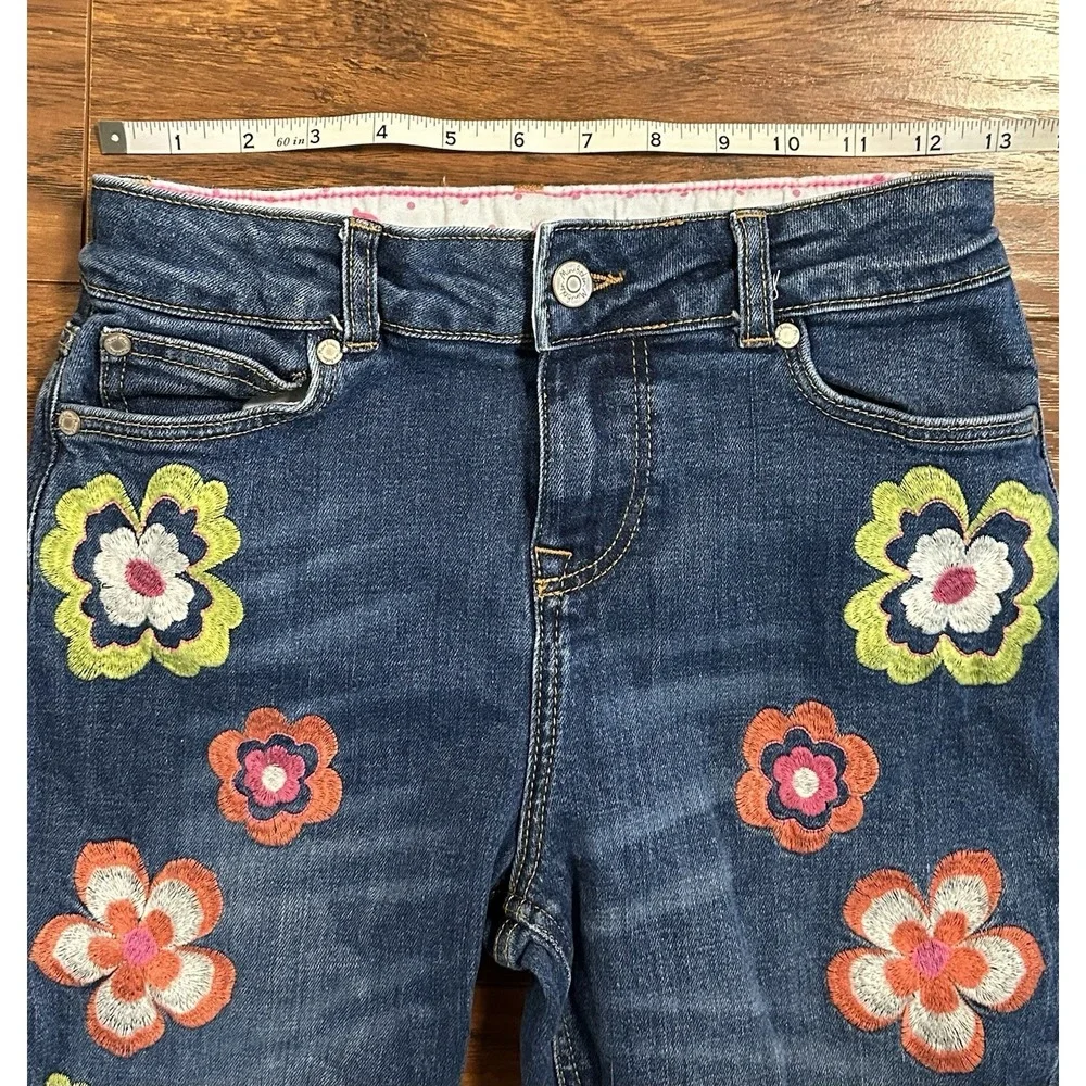 Mini Boden Floral Embroidered Jean Capri Spring Summer Flowers Girls 12Y